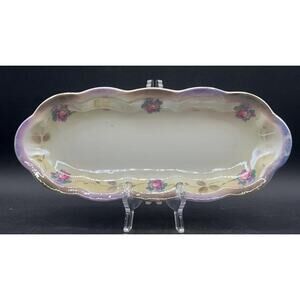 VTG Bavaria Lusterware Celery Dish Hand-painted Floral 12.25"x5.25"x1.5"